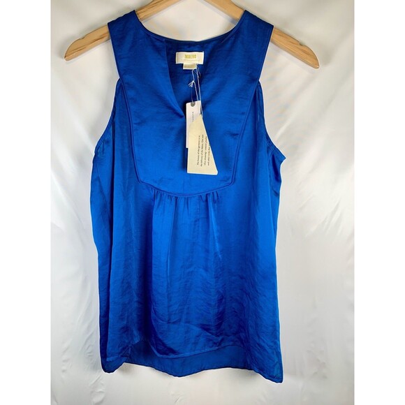 Maeve Anthropologie Blue Satin Pleated Back Sleeveless Blouse Top Tank Size 2 - Picture 1 of 16